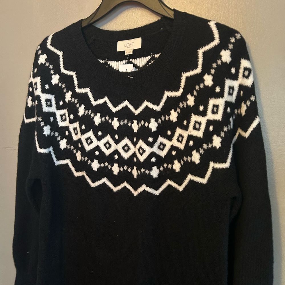 Loft Outlet Dress - black fair isle long sleeve sweater dress NWT - Picture 7 of 10